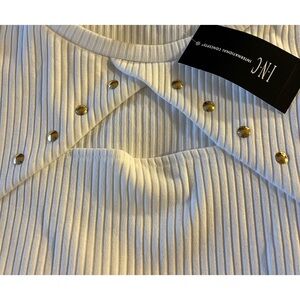 Bright White Ribbed Top with Gold Studs